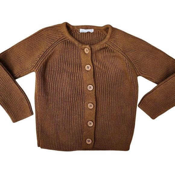 Jamie Kay Organic Cotton Cable‎ Knit Buttondown Cardigan Brown Teddy Size 1 year - Picture 1 of 4